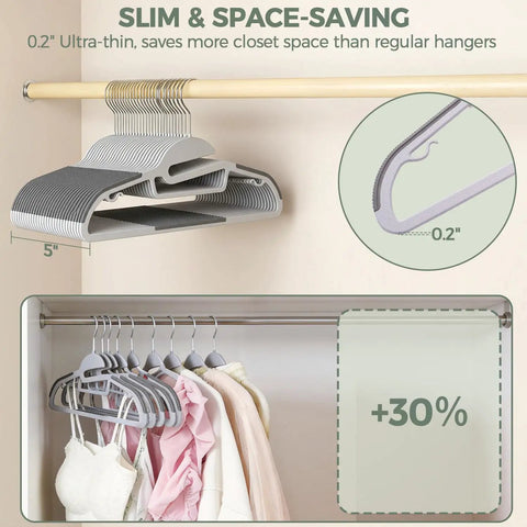 Next Level Non Slip Plastic Hangers 50 Pack With Clean S Shape Collar Guard Straight Up Heavy Duty Support 360 Swivel Hook Grey Slim Space Saver Closet Organizer For Shirts And Winter Coat