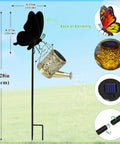 Cool Solar Watering Can With Lights For Outdoor Decor, Butterfly Stake, Metal Waterproof Garden Decoration, 50 LED Fairy Lights