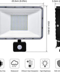 100W Led Floodlights with Motion Sensor, 6000K-6500K Daylight White 80, showing dimensions and design for versatile use.