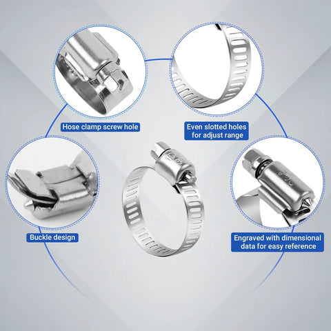 Infographic of 30 Pack Heavy Duty Stainless Steel Hose Clamps Adjustable From One Quarter To One Half Inch Six To Twelve Millimeter