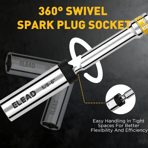 Five Eighth Inch Swivel Magnetic Spark Plug Socket Three Eighth Inch Drive Six Inch Length Thin Wall Spark Plug Removal Tool 360 Degree Swivel Enhanced Magnetic Six Point Design Cr V Steel, 5/8 6in