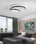 LED Flush Mount Ceiling Light Lit 12 Inch Round 48W 6000K Cool White Modern Fixture For Kitchen Living Room Bedroom Black Finish Wraparound Circular Design For Bright Sleek Illumination installed in bedroom.