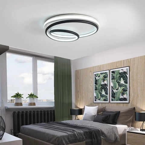 LED Flush Mount Ceiling Light Lit 12 Inch Round 48W 6000K Cool White Modern Fixture For Kitchen Living Room Bedroom Black Finish Wraparound Circular Design For Bright Sleek Illumination installed in bedroom.
