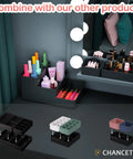 Bathroom Modular Drawer Organizer Set With Stackable 3 Piece Storage Trays for personal care and makeup on vanity.