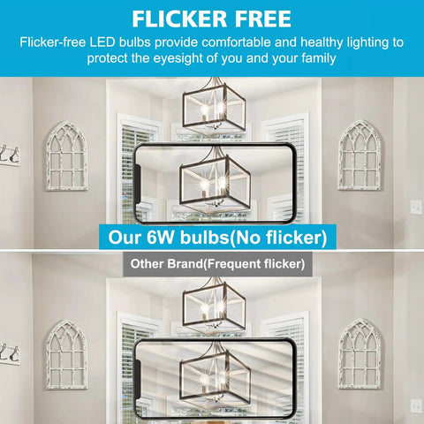 60W Equivalent E26 LED Filament Bulbs Daylight 4000K Non Dimmable A19 Glass Clear, 6 Pack showing flicker-free lighting