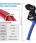 Stainless Steel Cable Tie Gun Kit For Heavy Duty Cabling Up To 12mm Wide With 100 Stainless Zip Ties And Quick Trim, product image.
