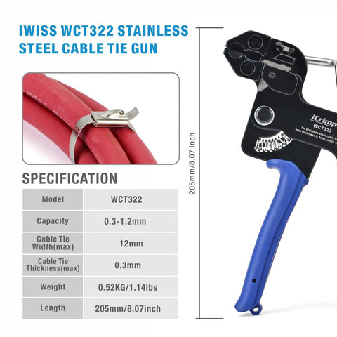 Stainless Steel Cable Tie Gun Kit For Heavy Duty Cabling Up To 12mm Wide With 100 Stainless Zip Ties And Quick Trim, product image.