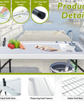 Folding Fish Cleaning Table With Portable Sink, Faucet, Drainage Hose And Sprayer, Camping Fillet Station With Grid Rack And Knife Groove.