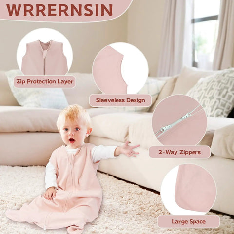 All Cotton Baby Sleep Sack 0 To 6 Months TOG 0.5 Wearable Blanket Three Pack with baby wearing lightweight pink design