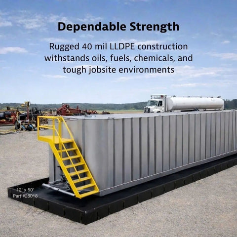 MightyBerm Fuel Spill Containment Berm, 6 Foot By 10 Foot Large With 12 Inch Walls, 448 Gallon Capacity For Temporary Secondary Containment Of Oil, Fuel, And Chemical Spills, Made In The USA, Black, 28011 with industrial equipment.