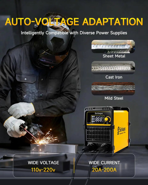 Dual Voltage Stick Welder 110V And 220V 200A Portable Arc Inverter with Large LED Display in use welding metal
