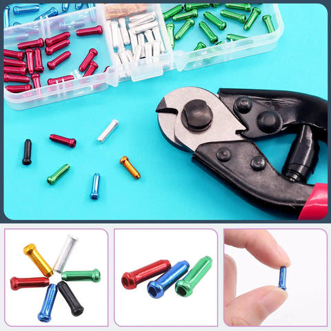 All In One Bike Repair Kit With 121Pcs Heavy Duty Cable Cutter Spoke Nipples And Crimps Set Includes 1 Cable Cutter And 6 Color Aluminum Alloy End Caps