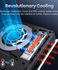 Cooling And Dust Protection Upgrade Kit For PS5 Pro And PS5 Slim With M2 SSD Heatsink Cover Four Fan Dust Filters Port Plugs Brush And Small Tools, metal cover and fan airflow detail