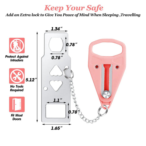 Portable Door Lock For Home And Travel Security And Privacy Lock That Keeps Doors From Opening From Outside Pink 1 Pack diagram