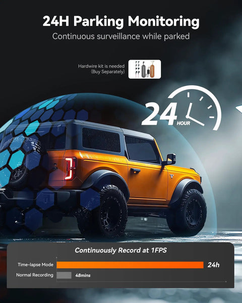 Orange SUV demonstrating the 12 Inch 4K Front Dash Cam With 1080P Rear, Smart Mirror Backup System For Cars And Trucks, 24H Parking Monitoring