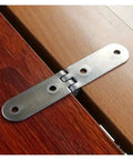 10 Pack Foldable Flush Hatch Hinges for Furniture and Desks, Hidden Low Profile Table Extensions, installed on wooden surface.