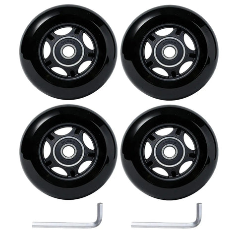4 Pack Inline Hockey Skate Wheels Set With 85A PU ABEC-9 608-2RS Bearings And Floating Spacers, shown with included tools.