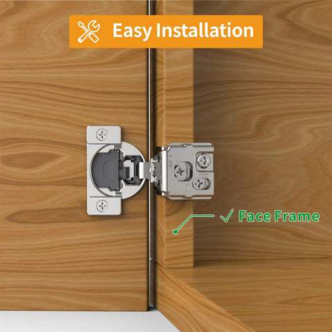 50-Pack 1-3/8 Inch Overlay 3D Adjustable Soft Close Concealed Hinges For Face-Frame Kitchen Cabinets Satin Nickel Stainless Steel Hidden 105 Degree Open Angle Includes Dowels And Self-Tapping Screws