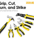 62 Piece Homeowner Tool Kit With Wrench Pliers Screwdrivers And More For DIY Home Repairs Durable Chrome Finish Steel Tools