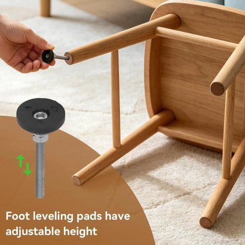 Heavy Duty Adjustable Leveling Feet Set, D30 X M6 X 50 Mm Swivel Furniture Glides with adjustable height on furniture leg.