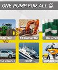 12V DC Self Priming Fuel Transfer Pump Kit With Explosion Proof Construction shown for use with various vehicles and vessels