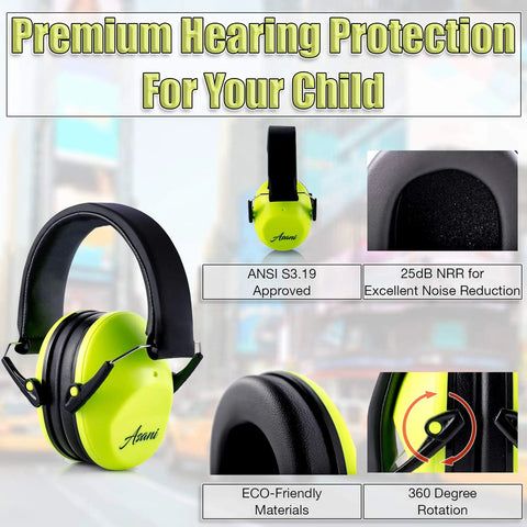 Kids Noise Canceling Ear Muffs With 25dB NRR ANSI Certified Hearing Protection For Children And Toddlers in yellow green.