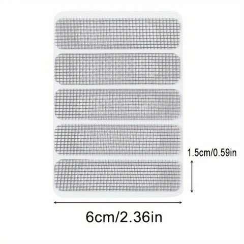 5 mesh strips with measurements from 50 Piece Window Screen Repair Kit With Self Adhesive Patches And Mesh No Tools Needed For Door