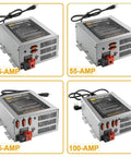 Reliable Serious Juice 55 Amp 120V To 12V DC Power Converter With Built In Three Stage Smart Battery Charger in silver metal housing.