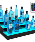 LED Lighted 3 Tier Liquor Bottle Shelf With Remote For Your Home Bar Setup 24 Inch Display Rack with blue lighting mode.