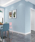 Room with Light Blue Faux Grasscloth Peel And Stick Wallpaper 15.7x120 Inches Self Adhesive Contact Paper With Textured Fabric Look.