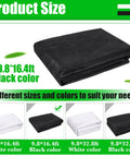 Heavy Duty Garden Mesh Netting 9.8 X 16.4 Ft With Upgraded PPT Nano Material displayed in black, folded and various sizes shown.