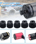 5 Piece 48P Pinion Gear Set 17T 18T 19T 20T 21T For 3.175mm Shafts With Hex Key Beef Up Your 1 10 Scale RC Cars Traxxas HSP Arrma HPI Axial Tamiya Losi Brushless Motors, shown in pack with brushless motor images