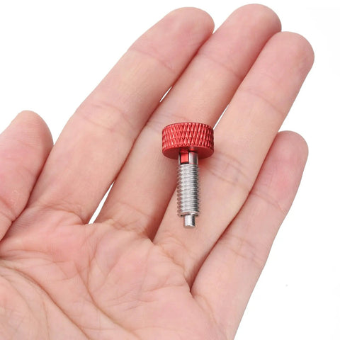 Pro Grade Spring Plunger Set With Knurled Handle M6x1 Quick Slide Pin For Jigs And Vises Rock Solid stainless steel plunger held in hand.