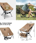 Tigerblade Camping Chair Lightweight Folding Backpacking Chair For Hiking Ultralight Portable With 330 Lb Capacity Detachable Fabric Easy Setup And Compact Design For Travel And Camp And All Day Comfort in use with dimensions shown.