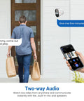 Man using smartphone with 1080P Wireless Outdoor Security Camera With Battery Power AI Human Detection Color Night Vision Two Way Audio.