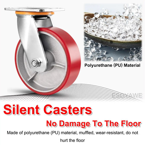 Top Notch Heavy Duty Industrial Polyurethane Casters 8 Inch Set Of Four Smooth Rolling Double Ball Bearing Swivels With Locking Brakes And Top Plate Mounting Kit For Any Shop Job