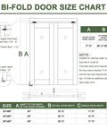 Bi-fold door size chart for 72 Inch Wide By 80 Inch Tall Mirrored Bifold Door Built Tough With Solid Core Construction.