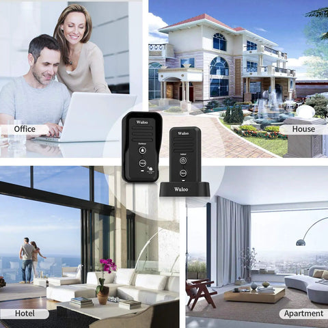 Wireless Intercom Doorbell for Home and Classroom Waterproof Electronic Door Chime With Half Mile Range shown in various settings
