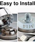 Close-up of XLOCK M14 Thread Adapter Kit With Grinder Quick Change Nut showing installation on angle grinder.