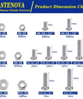 Straight Up Heavy Duty 357 Piece Phillips Pan Head Machine Screws Assortment Kit With 304 Stainless Steel Nuts Washers And Rugged Storage Case For Garage Projects dimension chart showing various screw sizes and types.