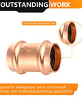 Heavy Duty 20 Pack 2x2 Lead Free Copper Press Couplings With Stop Built Tough For No Sweat Plumbing Installations On Type M L K Tubes And Clean Potable Water Runs, showing watertight O-ring seal.