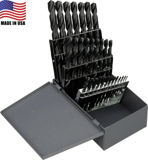 Beefy Heavy Duty Jobber Length Drill Set 29 Piece With 135 Degree P3 Split Point Self Centering For Reduced Thrust And Easy Penetration