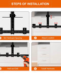 Installation steps using Pro Grade Cabinet Hardware Jig Tool, Adjustable Drill Template For Handles And Pulls On Drawers And Doors.
