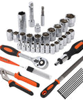 236 Piece Tool Set With Plastic Storage Case For Auto Repair And Home DIY Wrenches Sockets Screwdrivers Pliers And More Durable Chrome Finish Anti Corrosion Comfortable TPR Grips displayed on white background