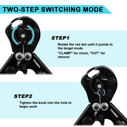 Two-step switching mode of Beast All In One PEX Crimping Tool Kit With 2 In 1 Ratchet Cinch And Removal, close-up view