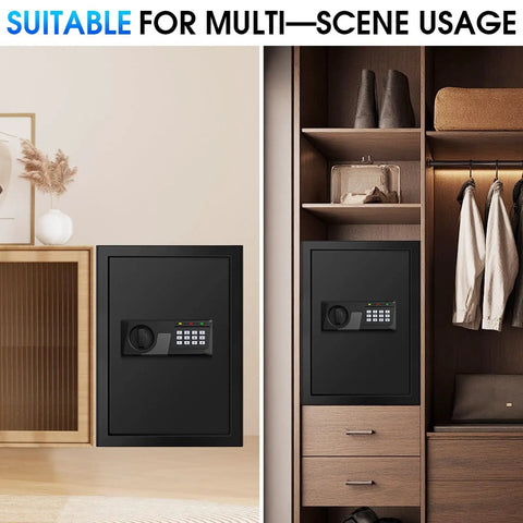 3.3 Cu Ft Large Fireproof Safe For Home Use With Electronic Keypad And Spare Key Removable Shelf Digital Lock Waterproof displayed in home settings