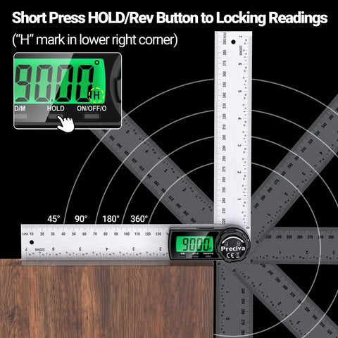 Close-up of Hassle Free Rechargeable Digital Angle Finder With Type C Charging Auto Shut Down showing 90.00° reading on display.