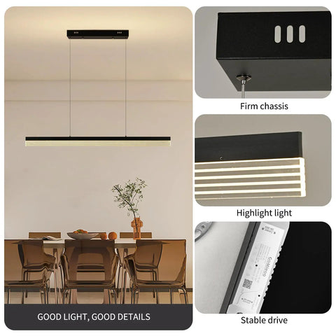 Modern LED Chandelier Pendant Light With Dimmable Linear Design Remote Control Color Temperature 3000K To 6000K Brightness Adjustment Hanging Lamp For Bedroom Living Room Dining Room Kitchen 22W Gold over dining table