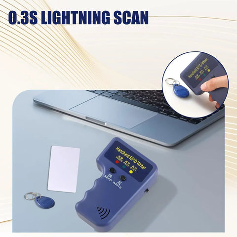 Handheld RFID Card Reader And Writer 125KHz For T5577 And EM4305 Dope Compact Cloner with white card and blue keychain