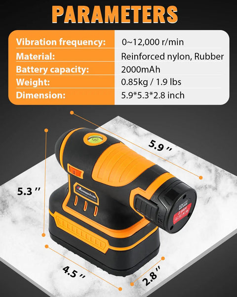 Pro Grade Tile Vibration Tool For Fast Tile Installation, 6 Gear Adjustable Vibration Up To 12000 RPM, Includes 2 Batteries